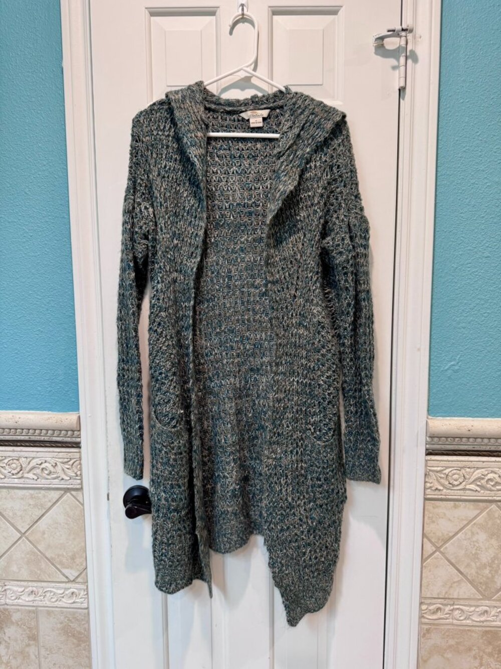 Long Hooded Knit Cardigan Sweater – Size Small